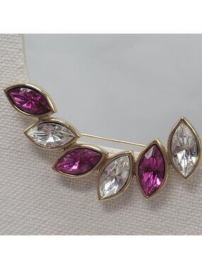 Gold-Tone Marquise Rhinestones Brooch Pin Statement Pink & Clear Stones Elegant
